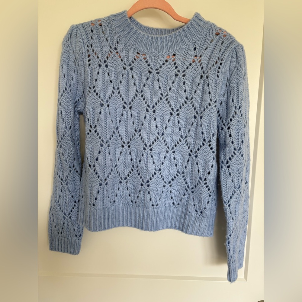 Astr Blue Crew Neck Sweater with Pointelle Design
